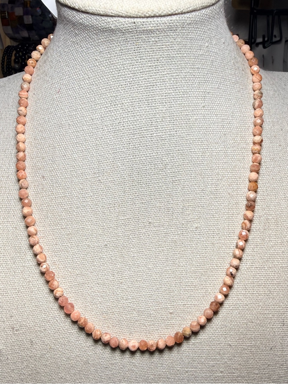 4mm Faceted Rhodochrosite Necklace 17” Genuine Gemstone Necklace